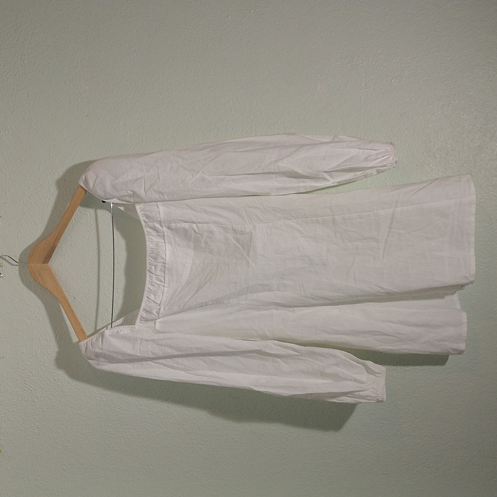 Free People Boho Square Neck Balloon Sleeves Cotton/Linen White Mini Dress Sz S